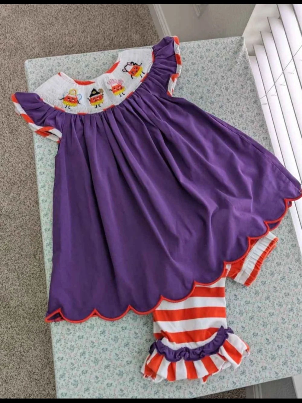 Purple & Orange Striped Girls' Halloween Costume Dress Set